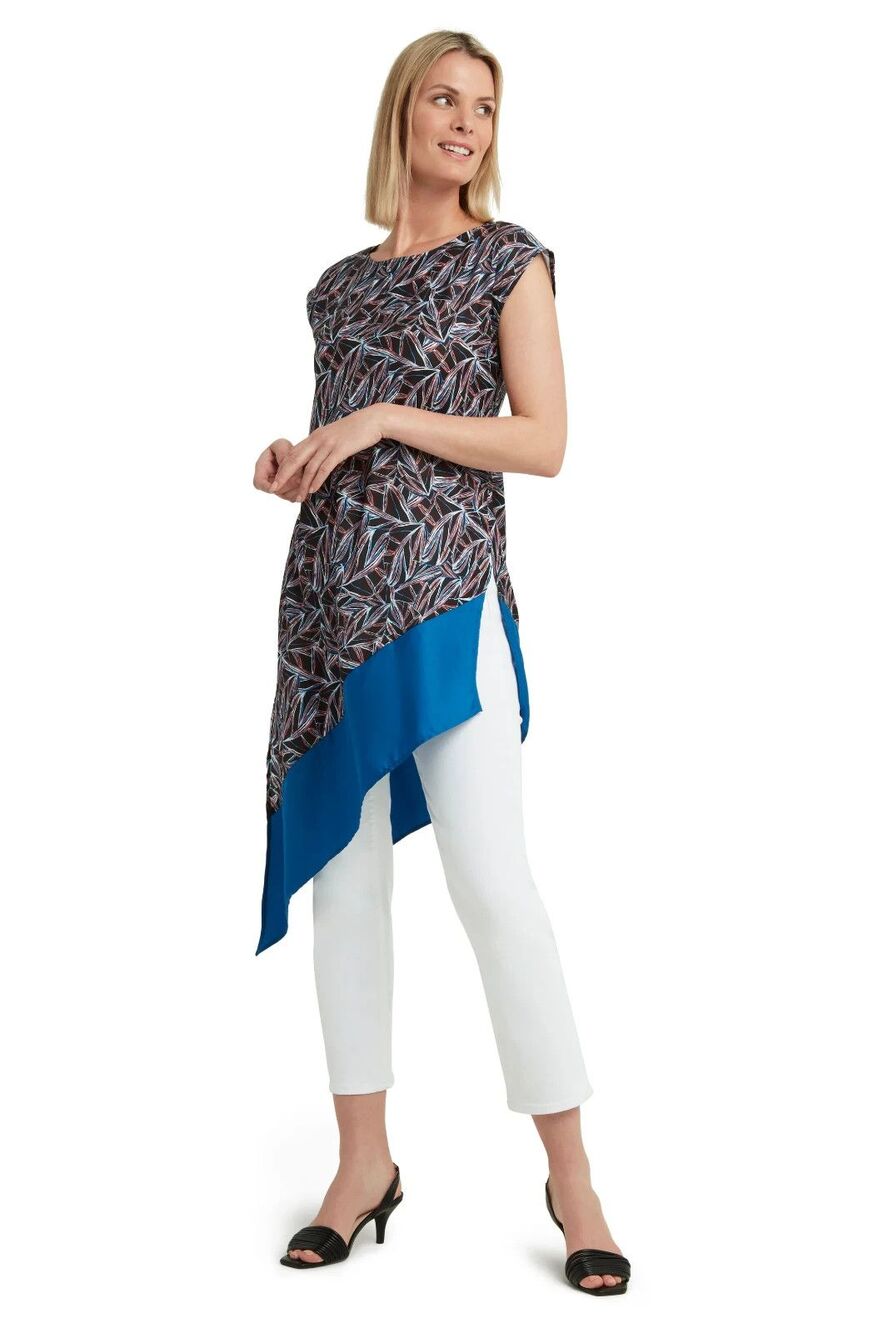 NWT HALSTON Sea Grass Asymmetrical Hem Blouse Artsy Satin Tunic SIZE LARGE